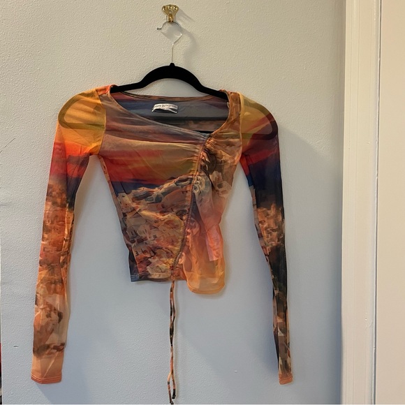 UO Shona Cinched Mesh Long Sleeve Top - Picture 3 of 6